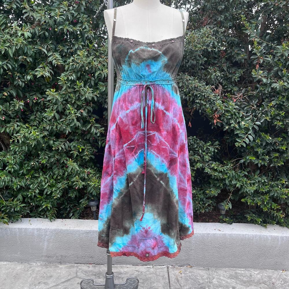 Natural Equipment Tie Dye BohoDress Women’s Medium Spaghetti Strap Empire Waist